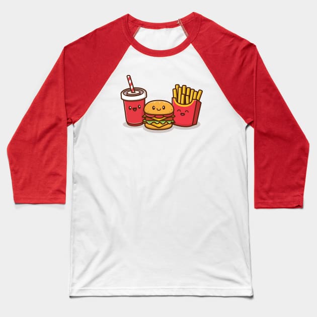 Cute Burger With Soda And French Fries Baseball T-Shirt by Catalyst Labs